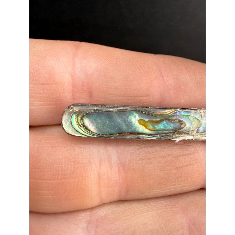 Vintage Abalone Bar Brooch Silver Tone‎